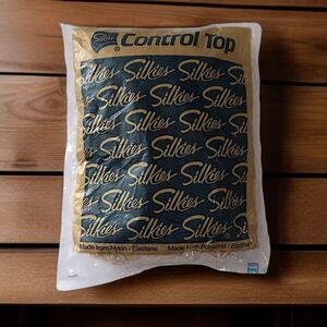 Silkies Control Top Pantyhose Large White Vintage Made In USA Stockings Tights